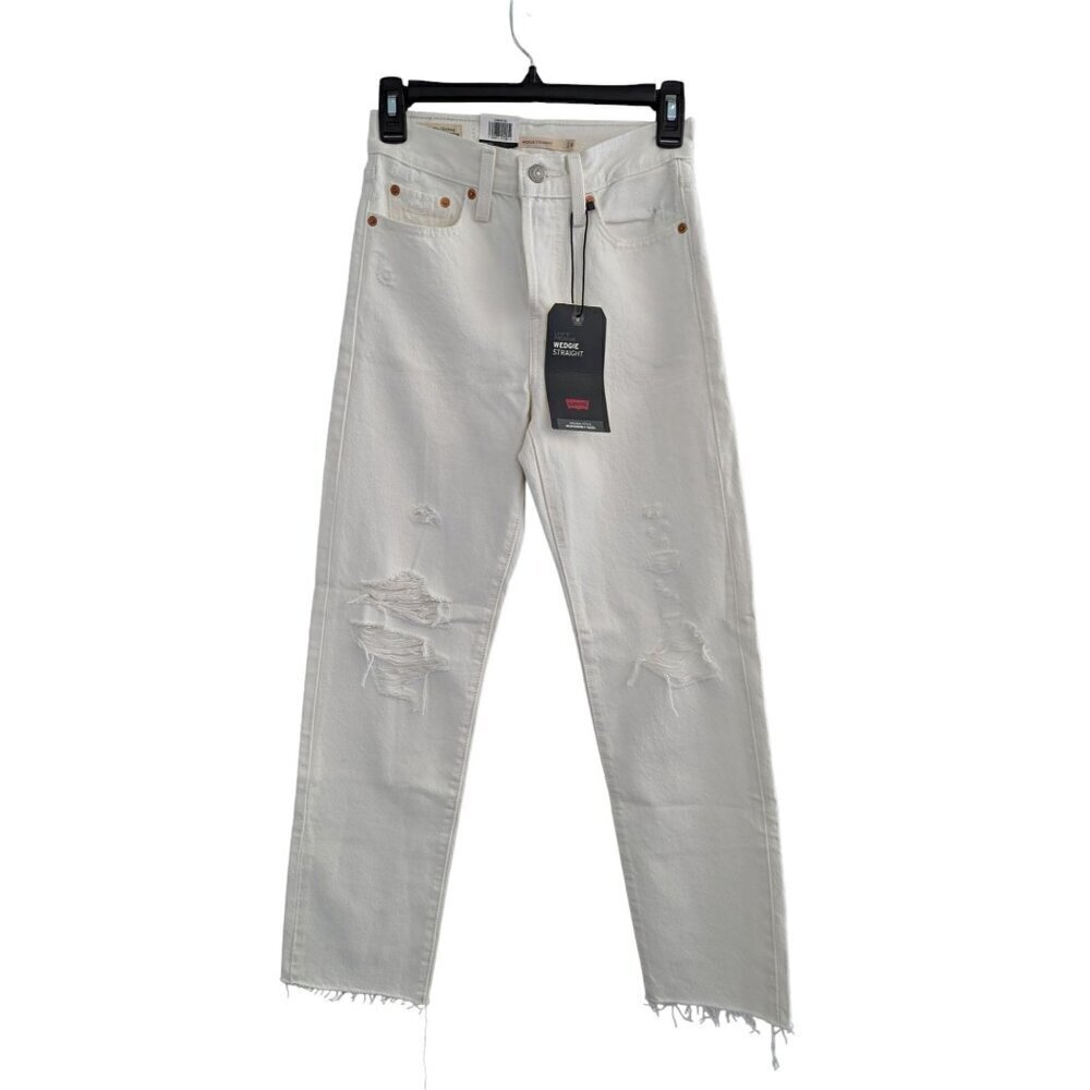 NWT Levi Strauss Wedgie Straight High Rise White Denim Jeans Size 24
